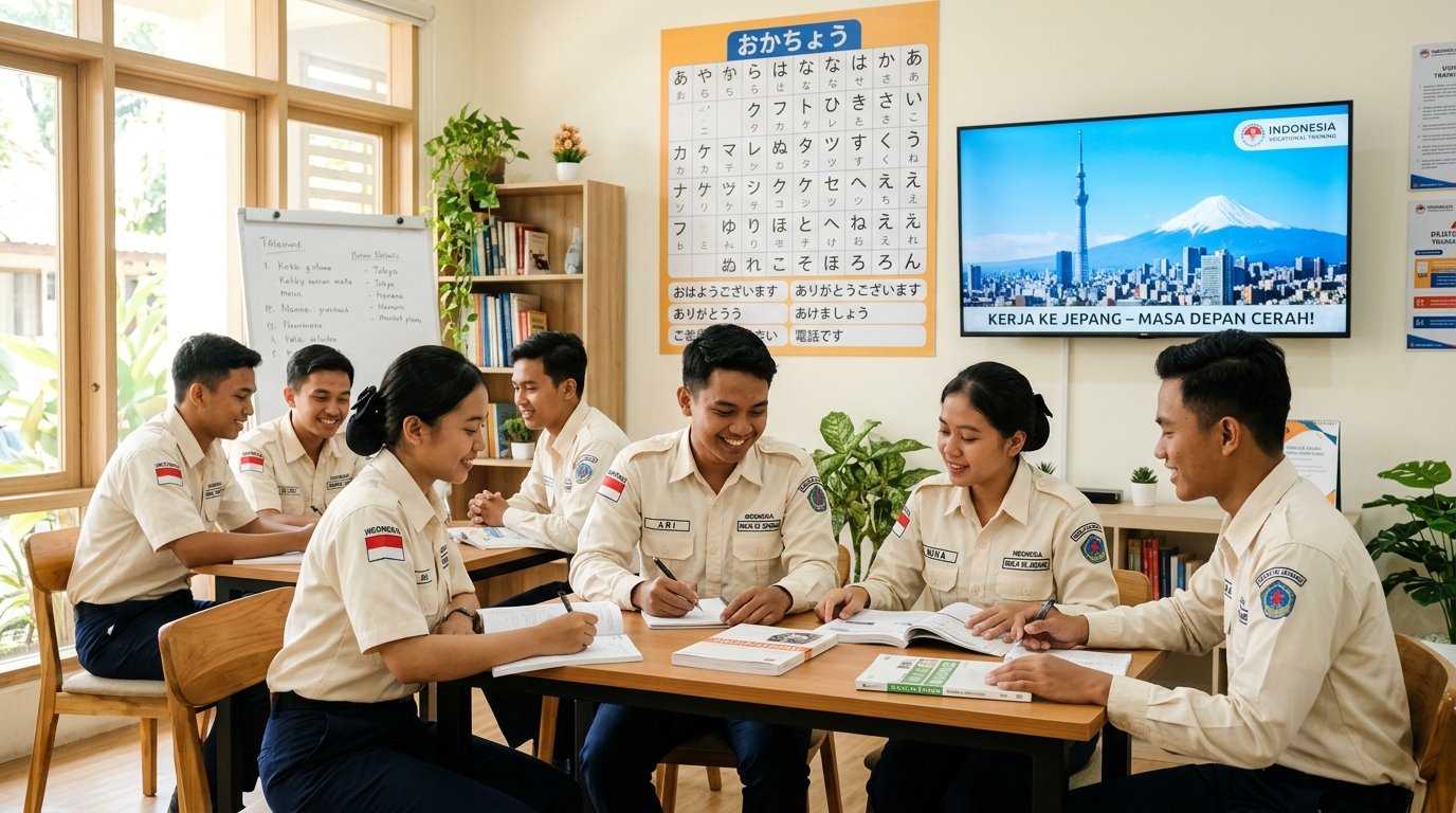 Peserta LPK Yoshi Sakatana Mandiri sedang belajar bahasa Jepang dan persiapan karier industri